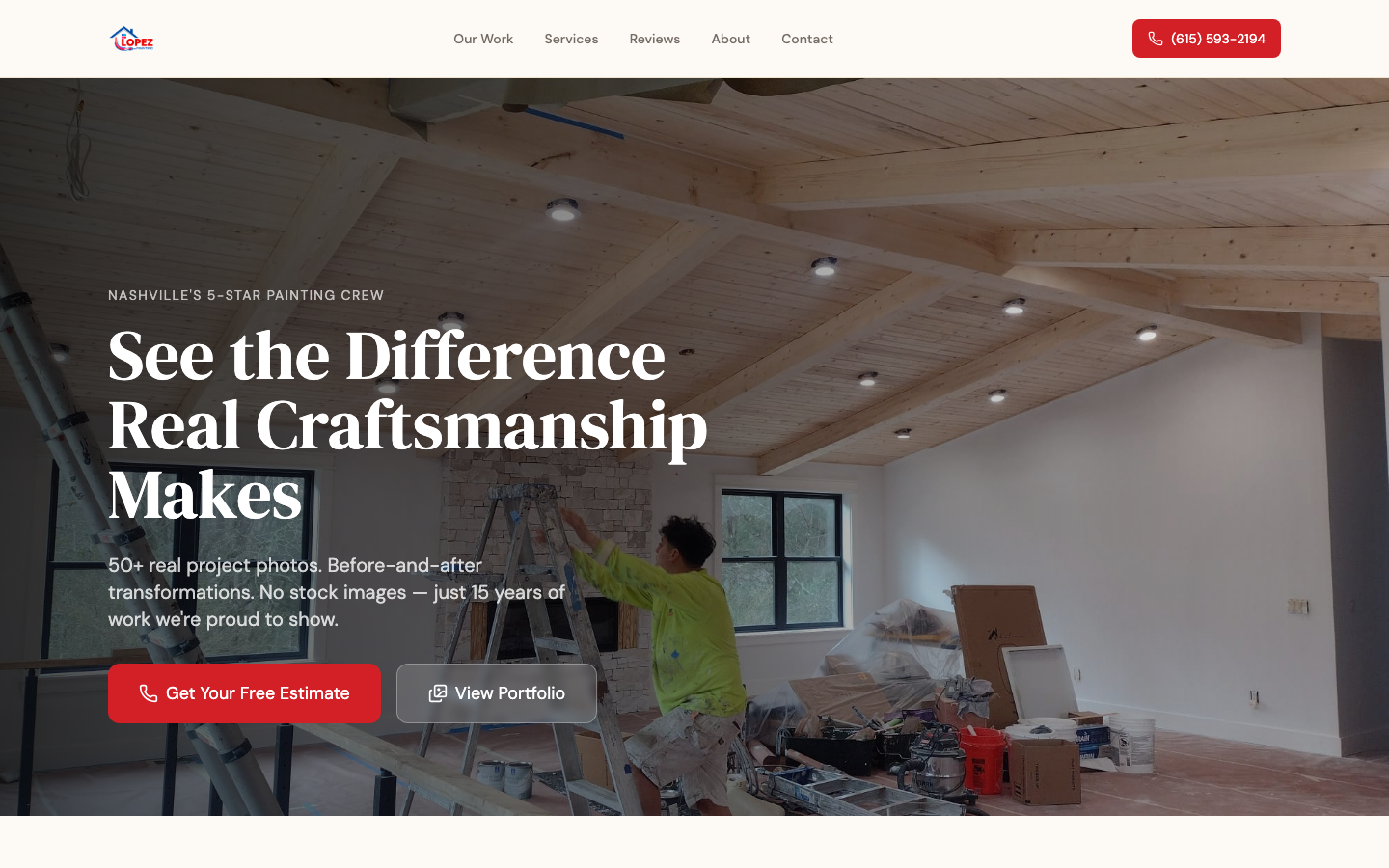 Design 2 — Real Craftsmanship, warm editorial with dark hero