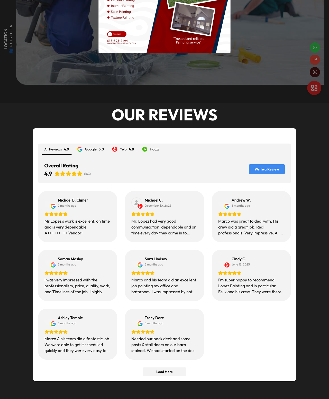 Third-party review widget on subpage